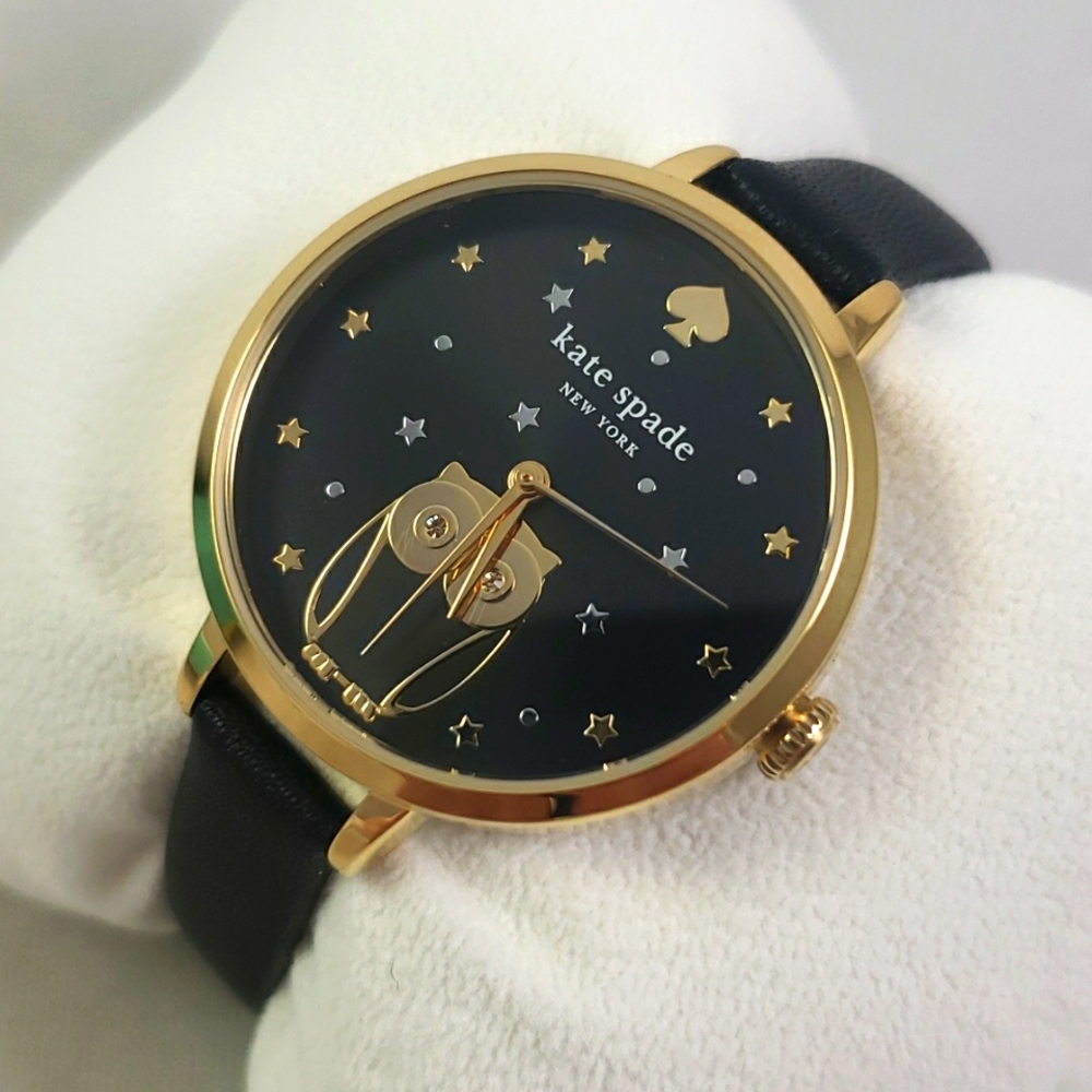 New Kate Spade Metro Owl Ladies Watch Black & Gold Tone NWT